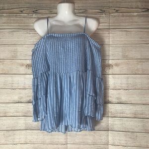 Spaghetti strap cold shoulder blue stripe blouse